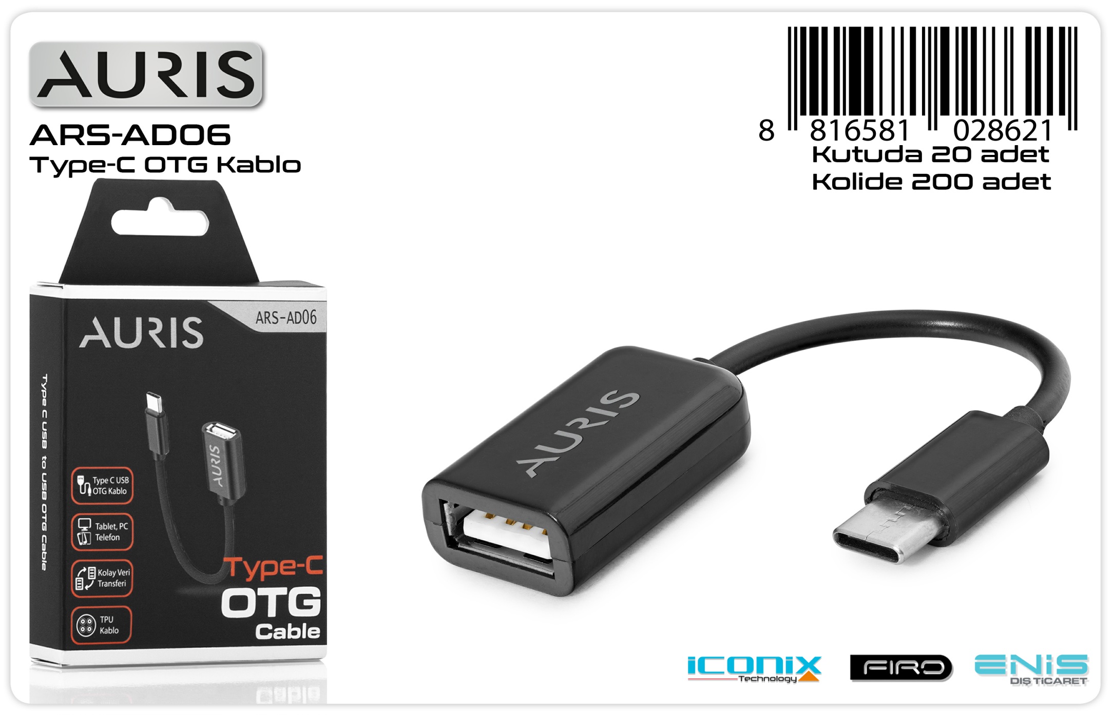 Auris AD06 Type-C OTG Kablo Hızlı ve Kolay Bağlantı